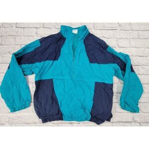 Vintage Cheetah Mervyns 1/4 Zip Jacket Coat Blue Colorblock Windbreaker sz Large